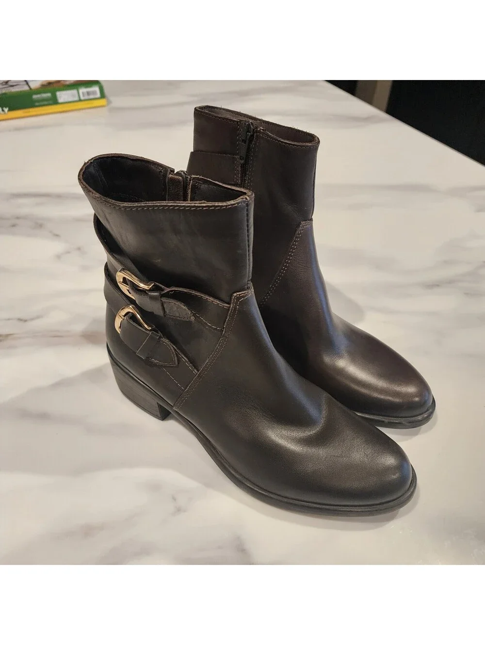 NEW Emanuele Crasto Brown Italian Leather Double Buckle Ankle Boots Size 8